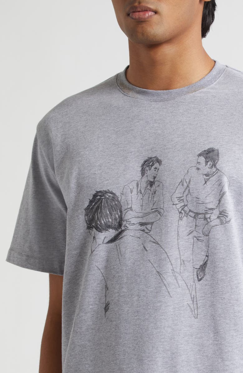 JW Anderson Cafe Scene Graphic T-Shirt, Alternate, color, Mid Grey Melange