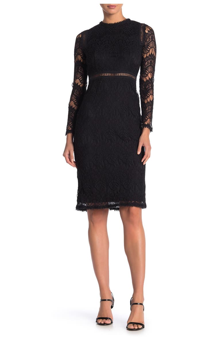 Love By Design Lace Long Sleeve Midi Dress, Main, color, Jet Black