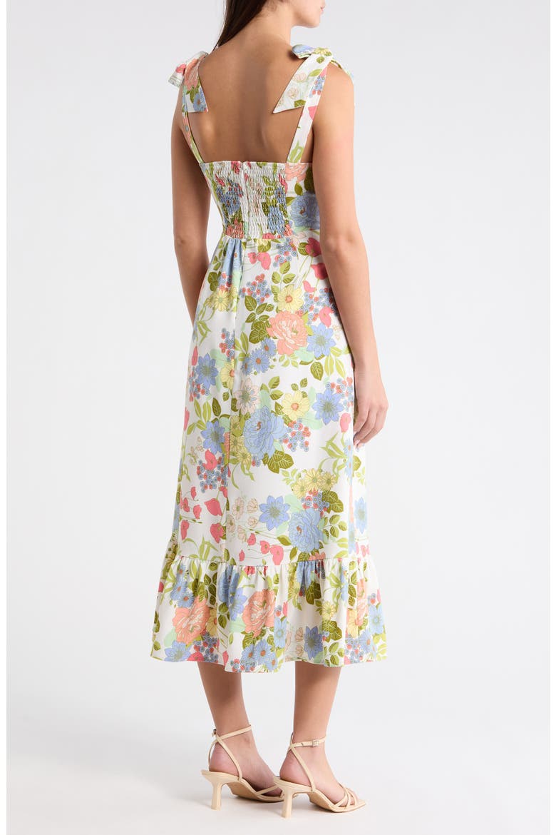 Floral Tie Strap Midi Sundress, Alternate, color, CREAM