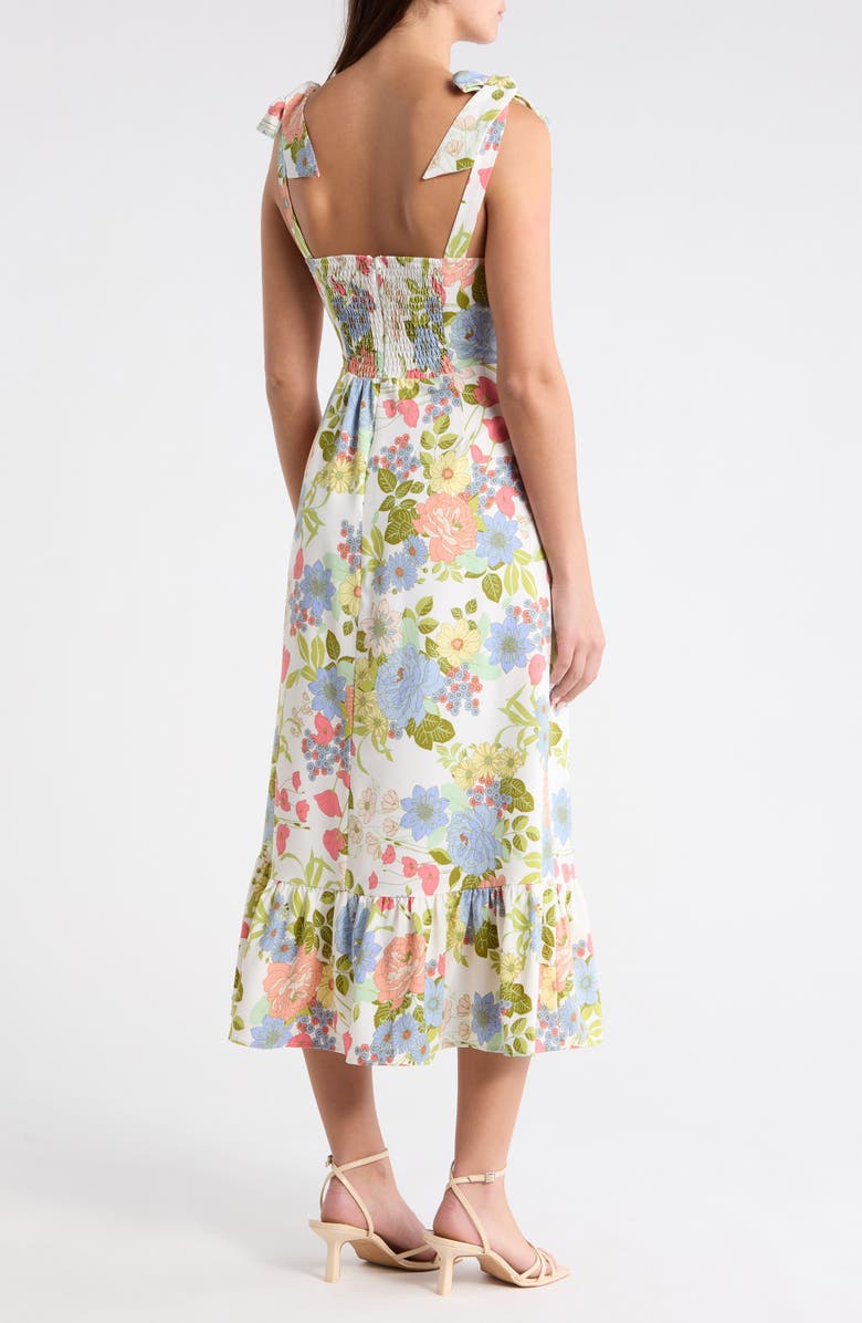 SUGARLIPS Floral Tie Strap Midi Sundress, Alternate, color, Cream