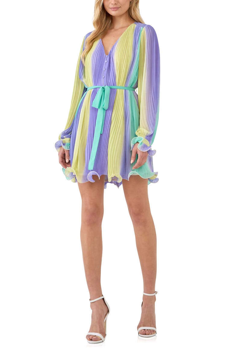 Stripe Pleated Long Sleeve Minidress, Main, color, MULTI