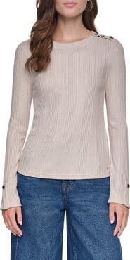 DKNY Jeans Ribbed Button Detail Sweater
