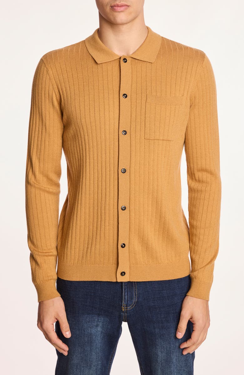 PAISLEY & GRAY Rib Button-Up Polo, Main, color, Peanut Butter