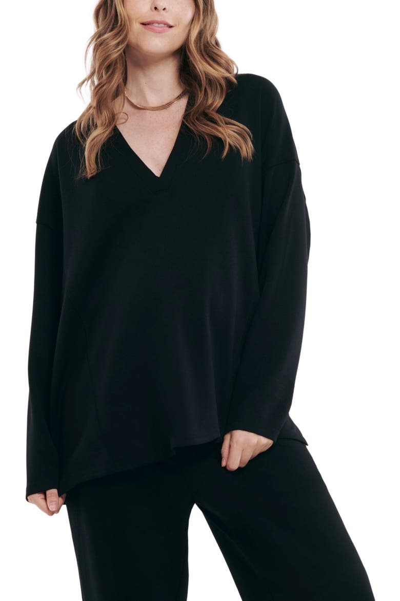 V-Neck Pullover Scuba Knit Hoodie, Alternate, color, Black