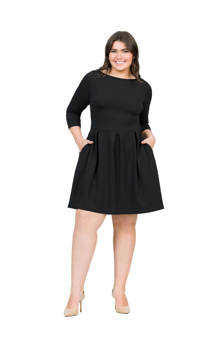 24seven Comfort Apparel Plus Size Perfect Fit and Flare Pocket Dress, Main, color, Black