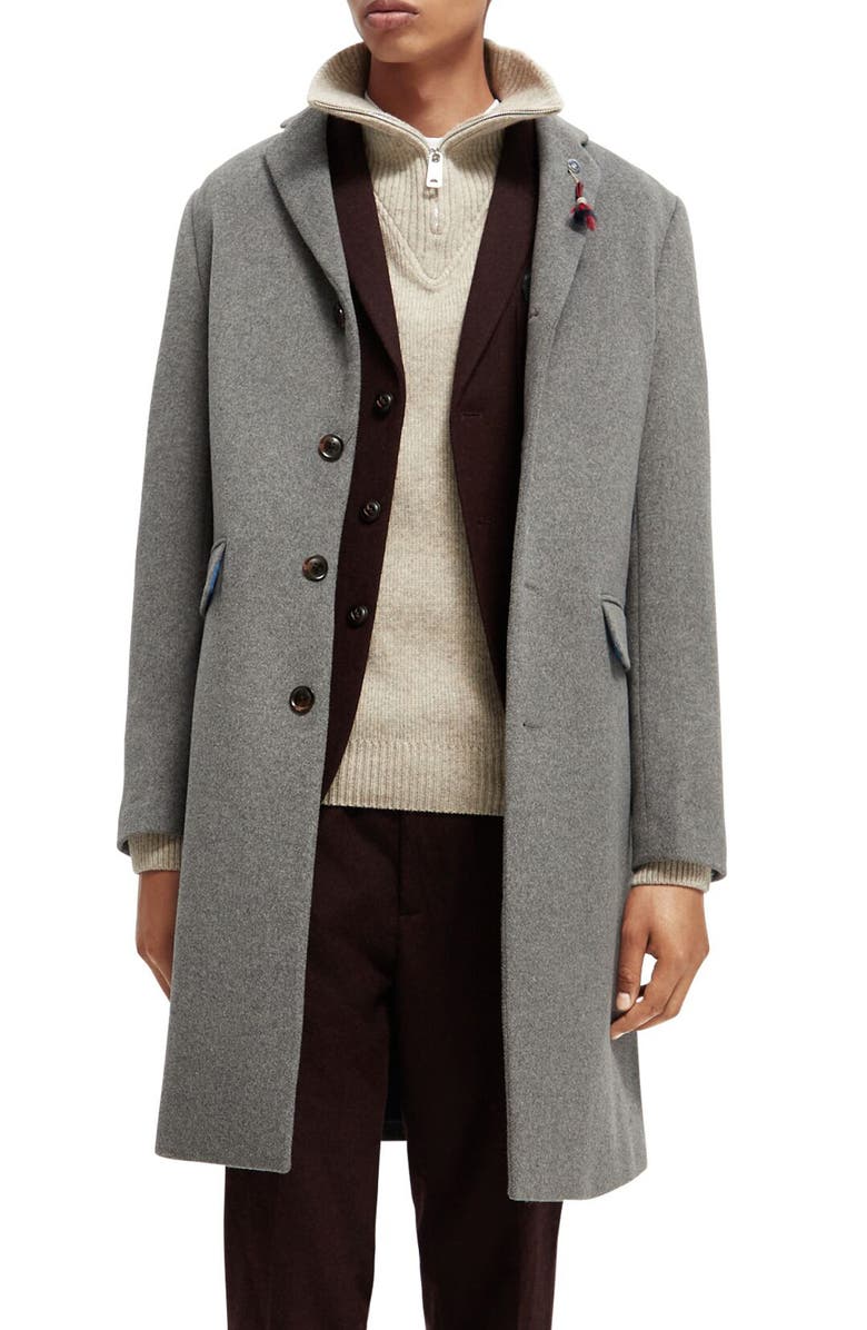 Scotch & Soda Men's Classic Mélange Wool Blend Overcoat, Main, color, 