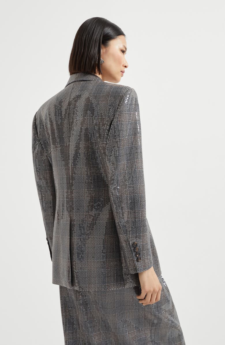 Brunello Cucinelli Prince of wales blazer with embroidery, Alternate, color, Anthracite