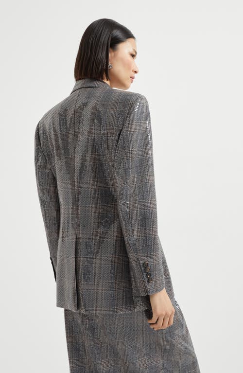 Brunello Cucinelli Glam Check Sequined Double-breasted Blazer In Gray