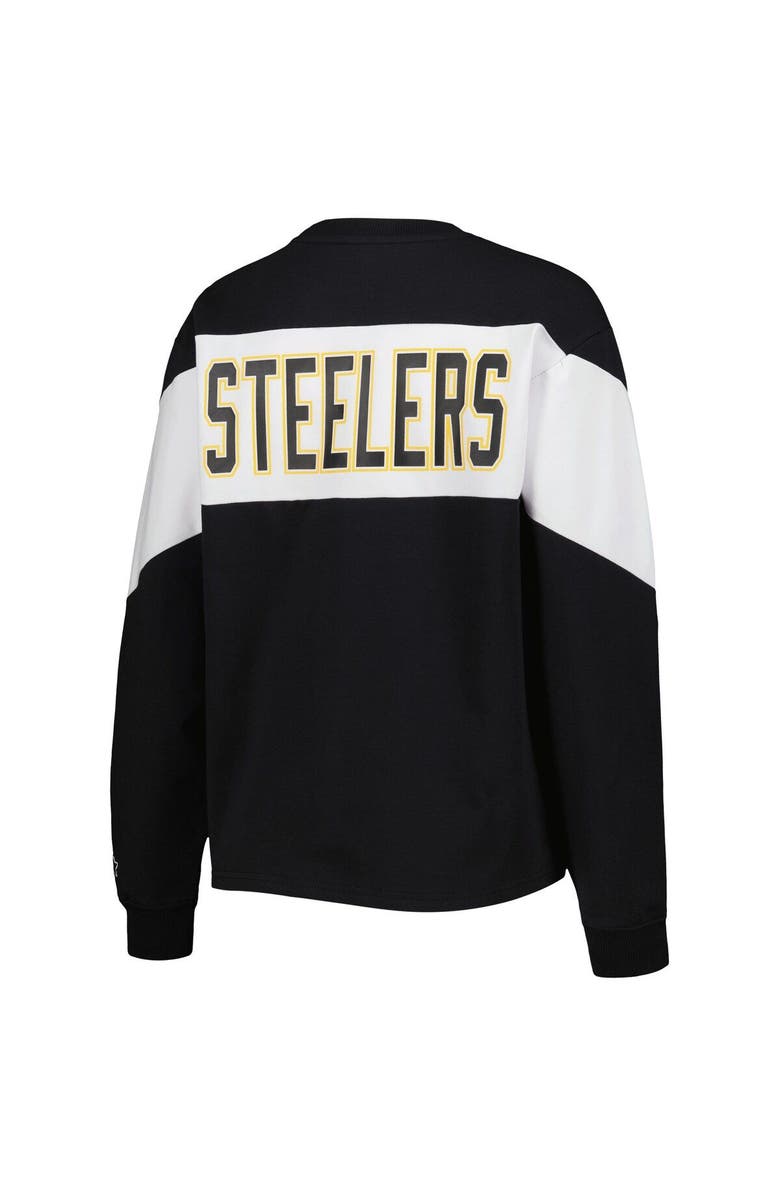 STARTER Women's Starter Black Pittsburgh Steelers Insight Crop Tri-Blend Long Sleeve T-Shirt, Alternate, color, 