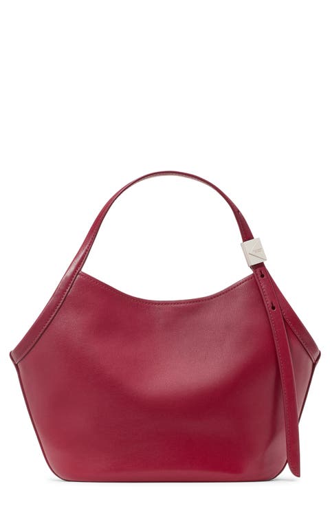 small deco fine grain leather tulip top handle bag