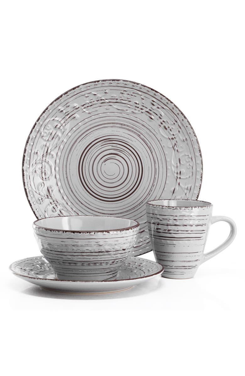 Elama Malibu Calcite 16-Piece Dinnerware Set, Alternate, color, Grey