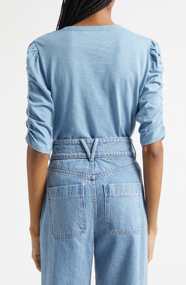 Veronica Beard Waldorf Ruched Sleeve Top, Alternate, color, Blue River