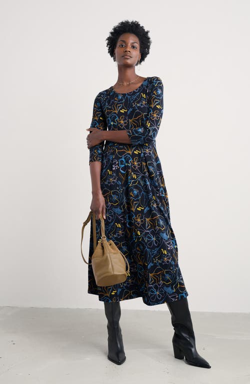 Seasalt Cornwall Veronica Print Stretch Organic Cotton Jersey Midi Dress In Blue