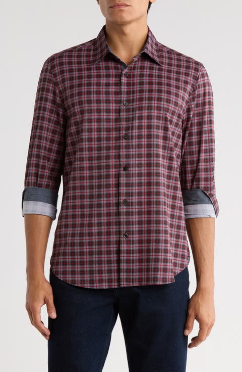 Plaid Print Slim Fit Stretch Button-Up Shirt