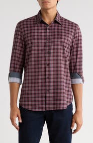 CONSTRUCT Plaid Print Slim Fit Stretch Button-Up Shirt