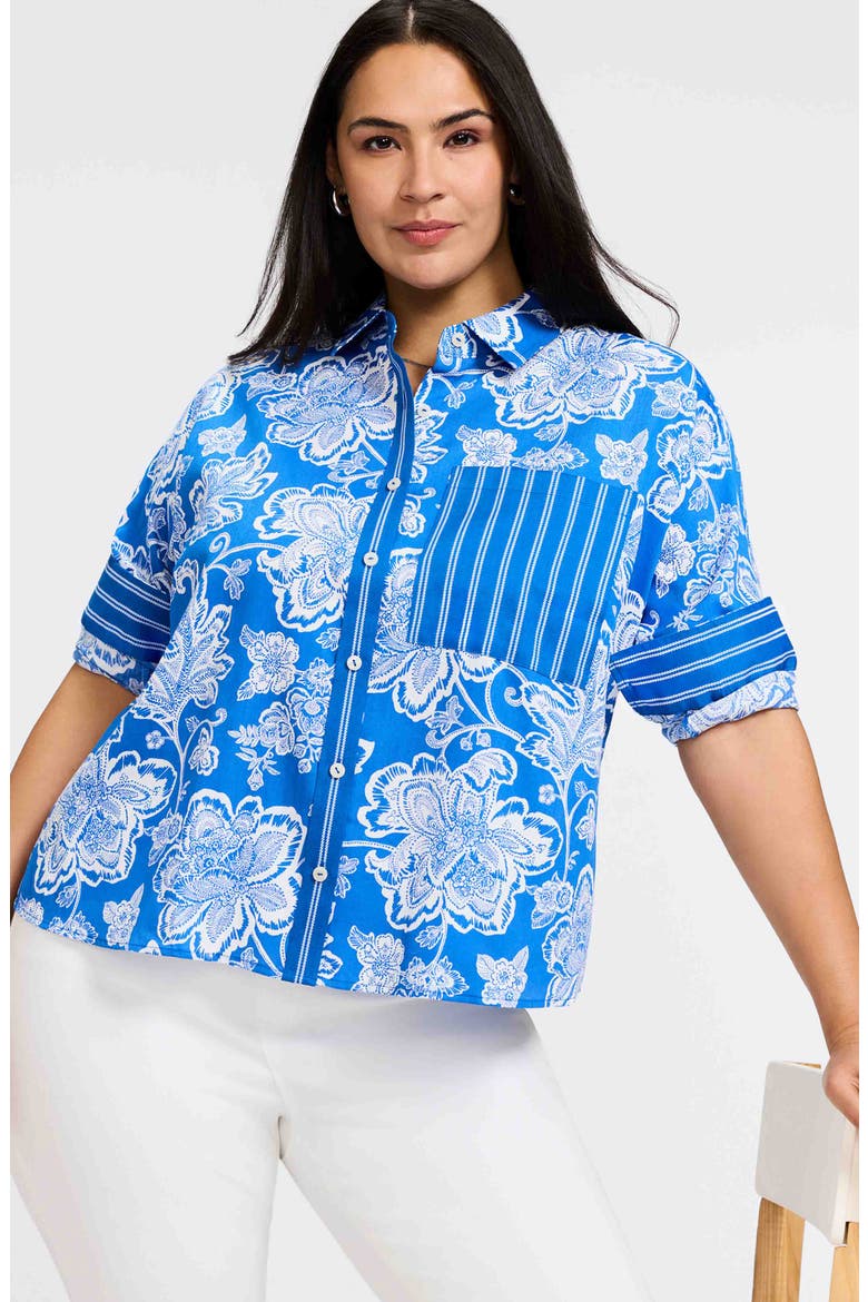 Marina Cotton Button-Up Shirt, Alternate, color, COBALT BLUE/ WHI