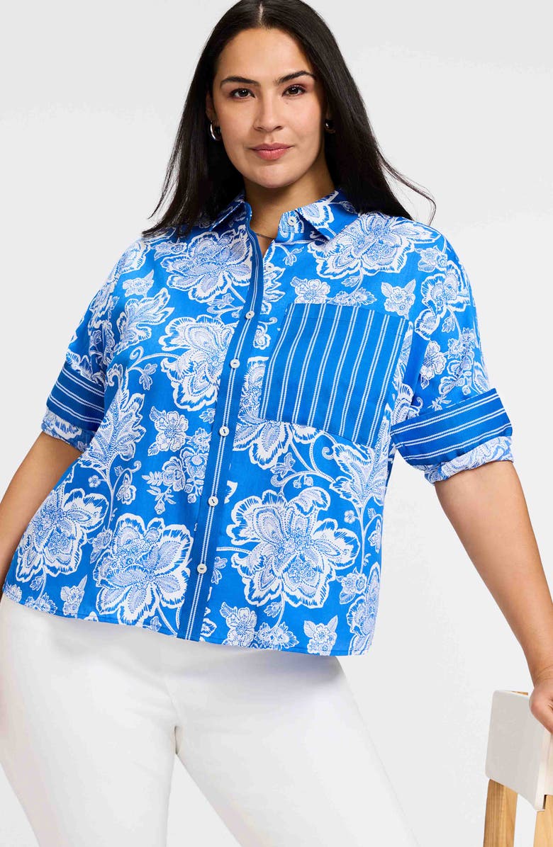 Foxcroft Marina Cotton Button-Up Shirt, Alternate, color, Cobalt Blue/ Whi