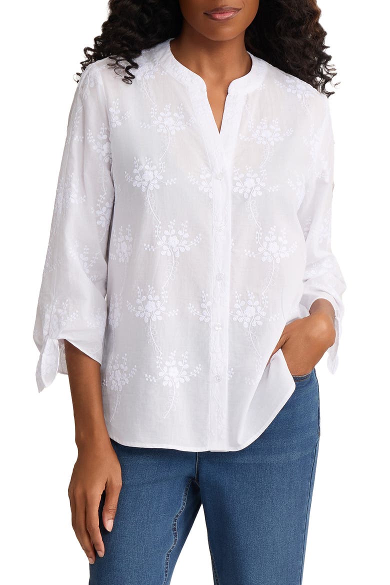 Floral Embroidered Button-Up Shirt, Main, color, NATURAL WHITE