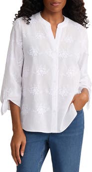 Jones New York Floral Embroidered Button-Up Shirt