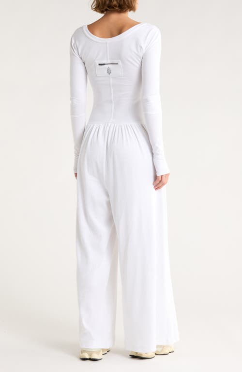 Free People Fp Movement Hot Shot Wide Leg Long Sleeve Jumpsuit In White