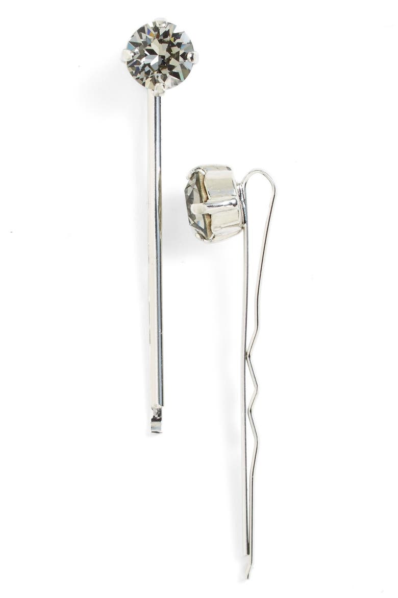 Little Gem Set of 2 Swarovski Crystal Bobby Pins, Main, color, BLACK DIAMOND/ SILVER