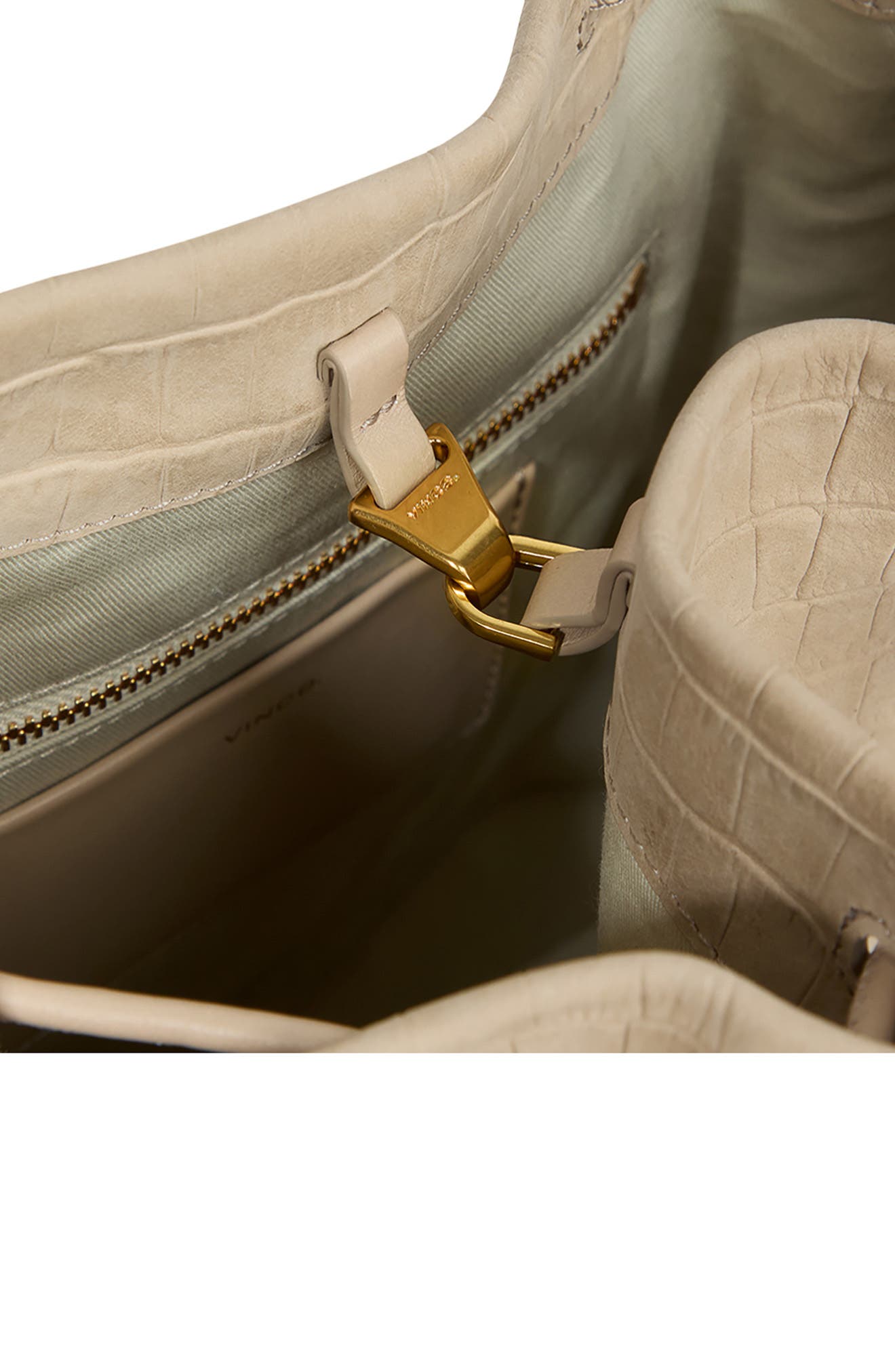 Vince Sarai Croc Embossed Leather Bucket Bag, Alternate, color, Marzipan