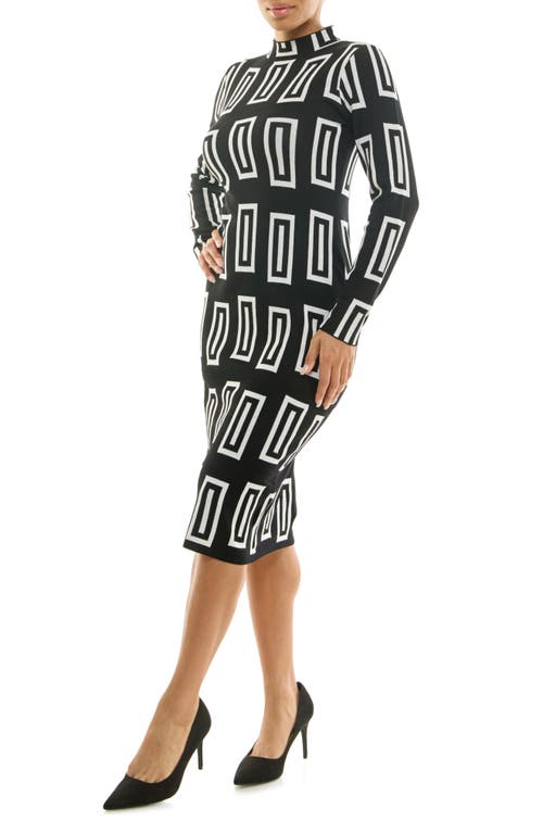 Nina Leonard Long Sleeve Jacquard Sheath Dress In Black