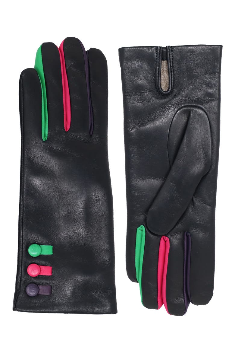 Cashmere Lined Leather Gloves, Main, color, BLACK/ COLORS