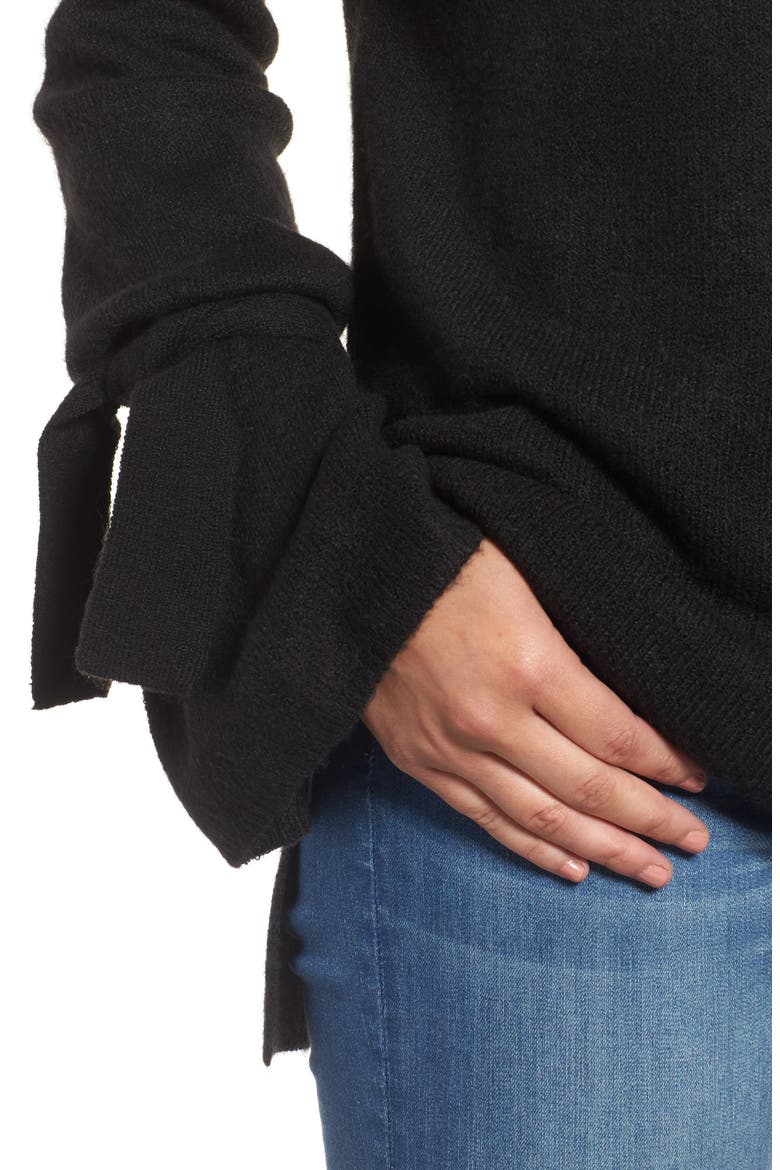 Tie Bell Sleeve Sweater, Alternate, color, BLACK
