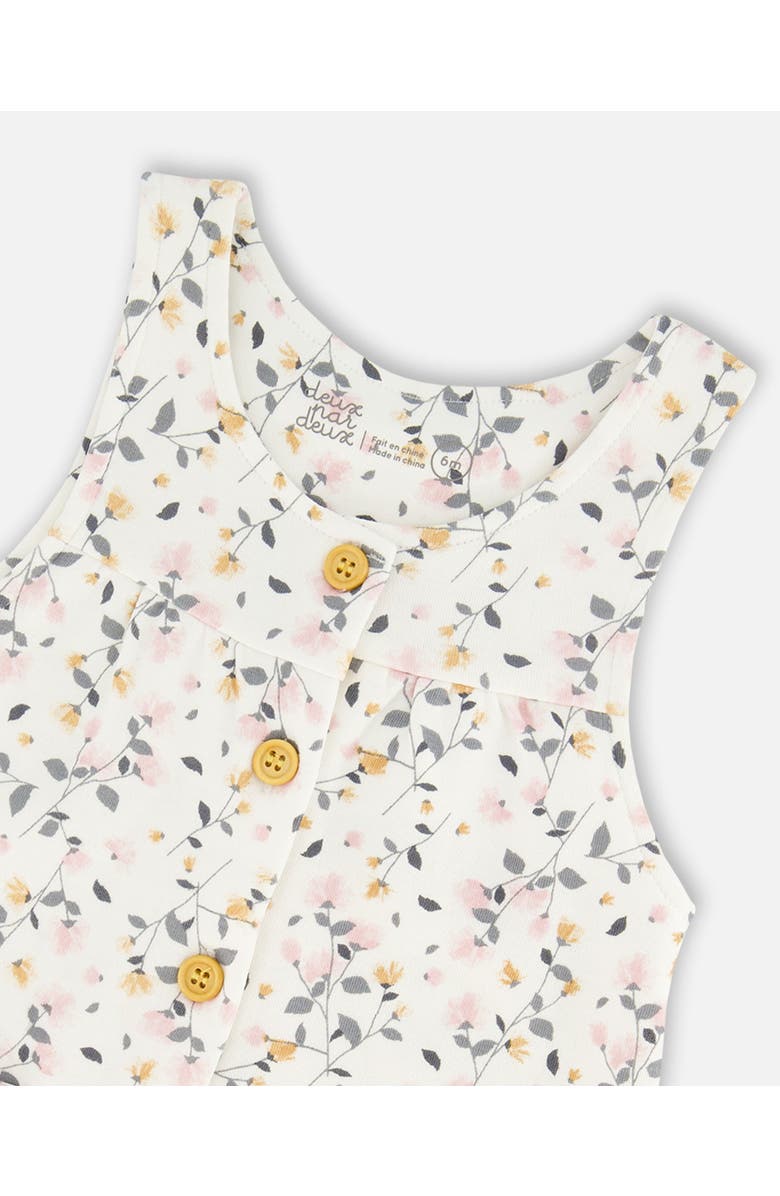 Deux par Deux Baby Girl's Organic Cotton Bodysuit And Printed Overall Set Cream With Flowers, Alternate, color, 