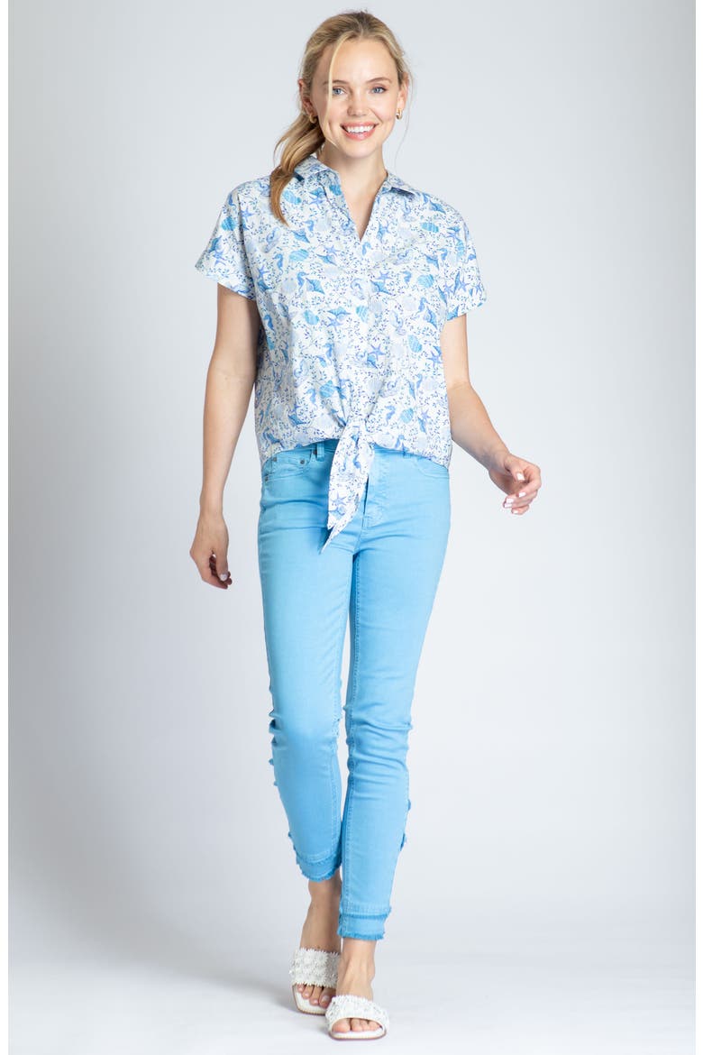 Floral Tie Front Cotton Camp Shirt, Alternate, color, LIGHT BLUE