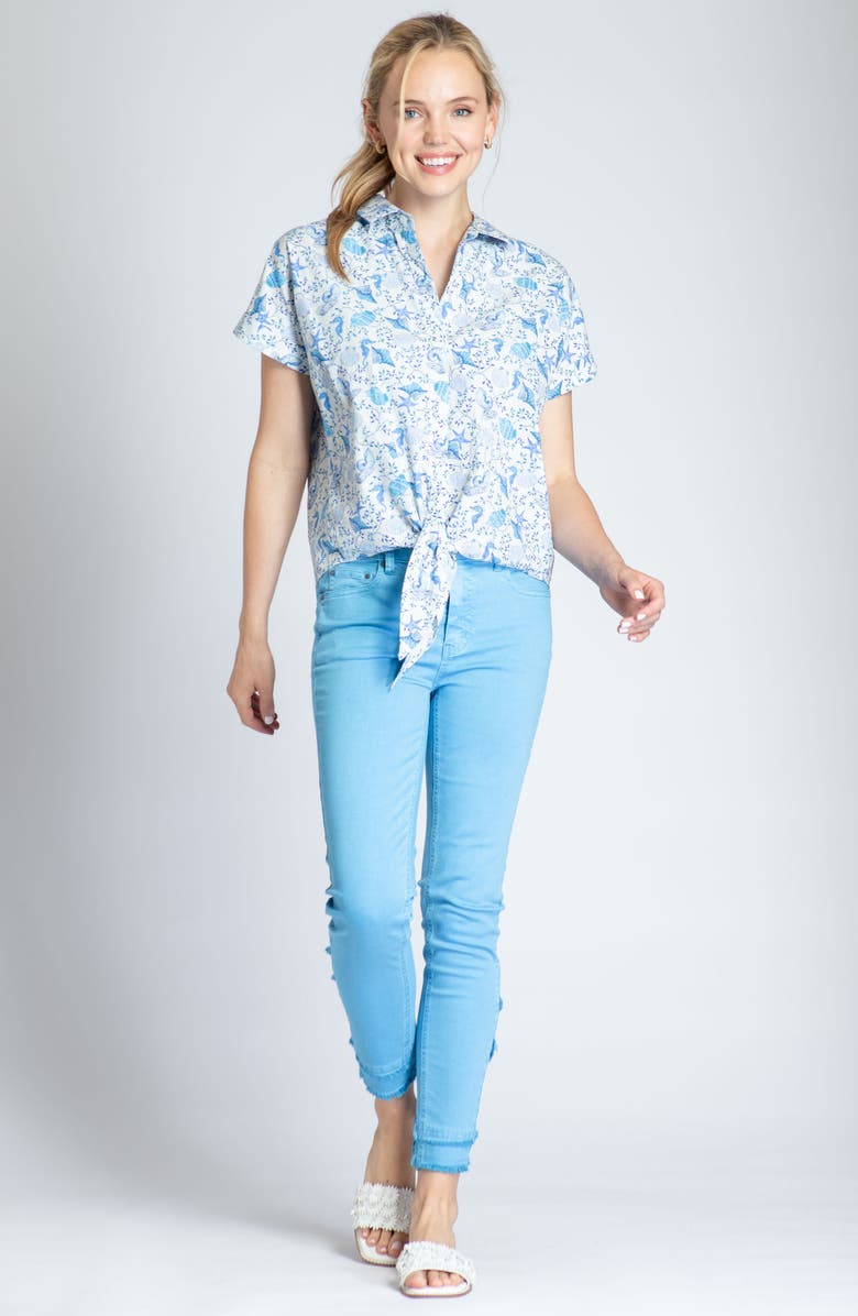 APNY Floral Tie Front Cotton Camp Shirt, Alternate, color, Light Blue