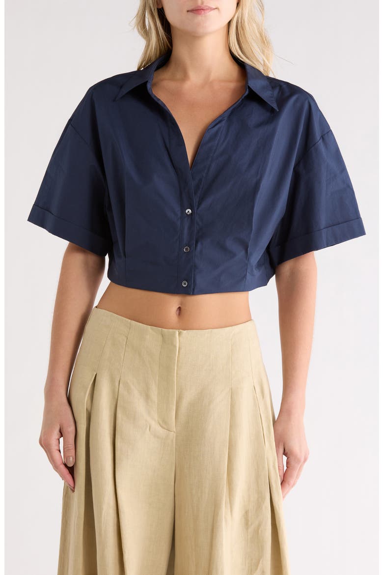 She Comes & Goes Again Crop Button-Up Shirt, Main, color, MIDNIGHT