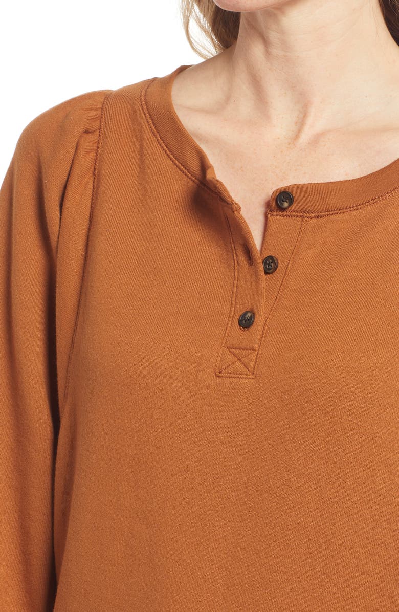 Madewell Henley Puff Sleeve Sweatshirt, Alternate, color, 