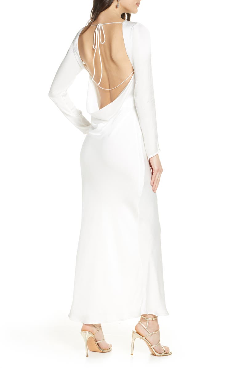 Bardot River Bias Long Sleeve Open Back Satin Dress, Alternate, color, 