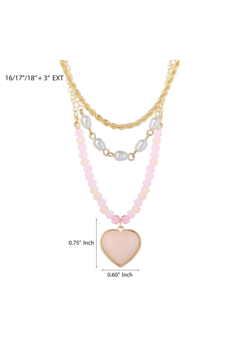 Heart Necklaces for Women 3-Piece Set Gold-Tone, Pink Beads, Alternate, color, Gold-Tone