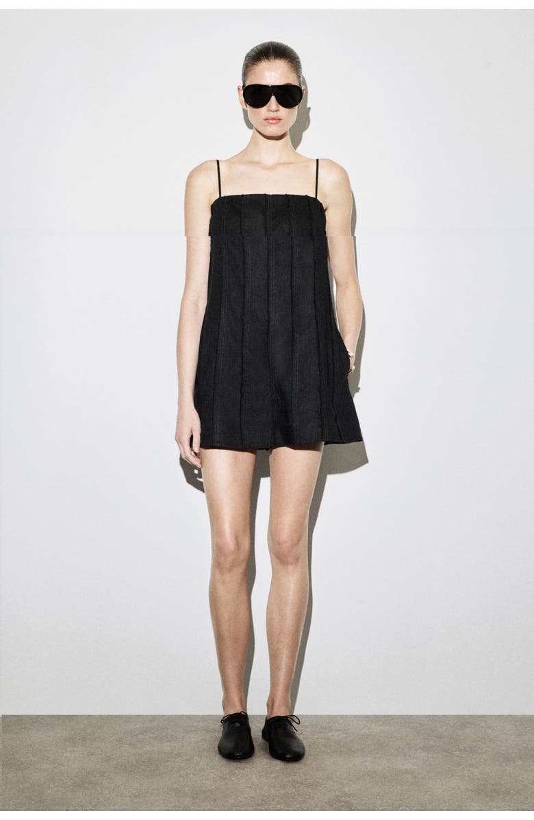 COS Sculpted Pleated Linen Playsuit, Main, color, Black