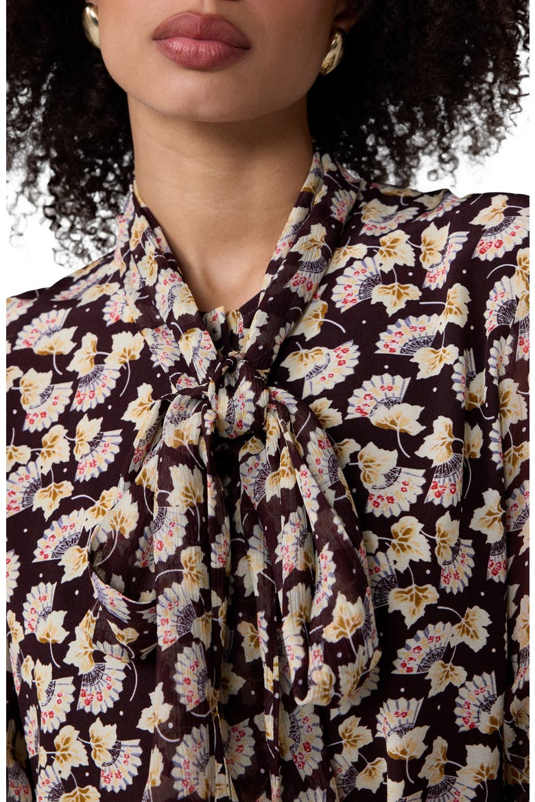 Indigo Fan Print Tie Neck Minidress, Alternate, color, FAN DANCE