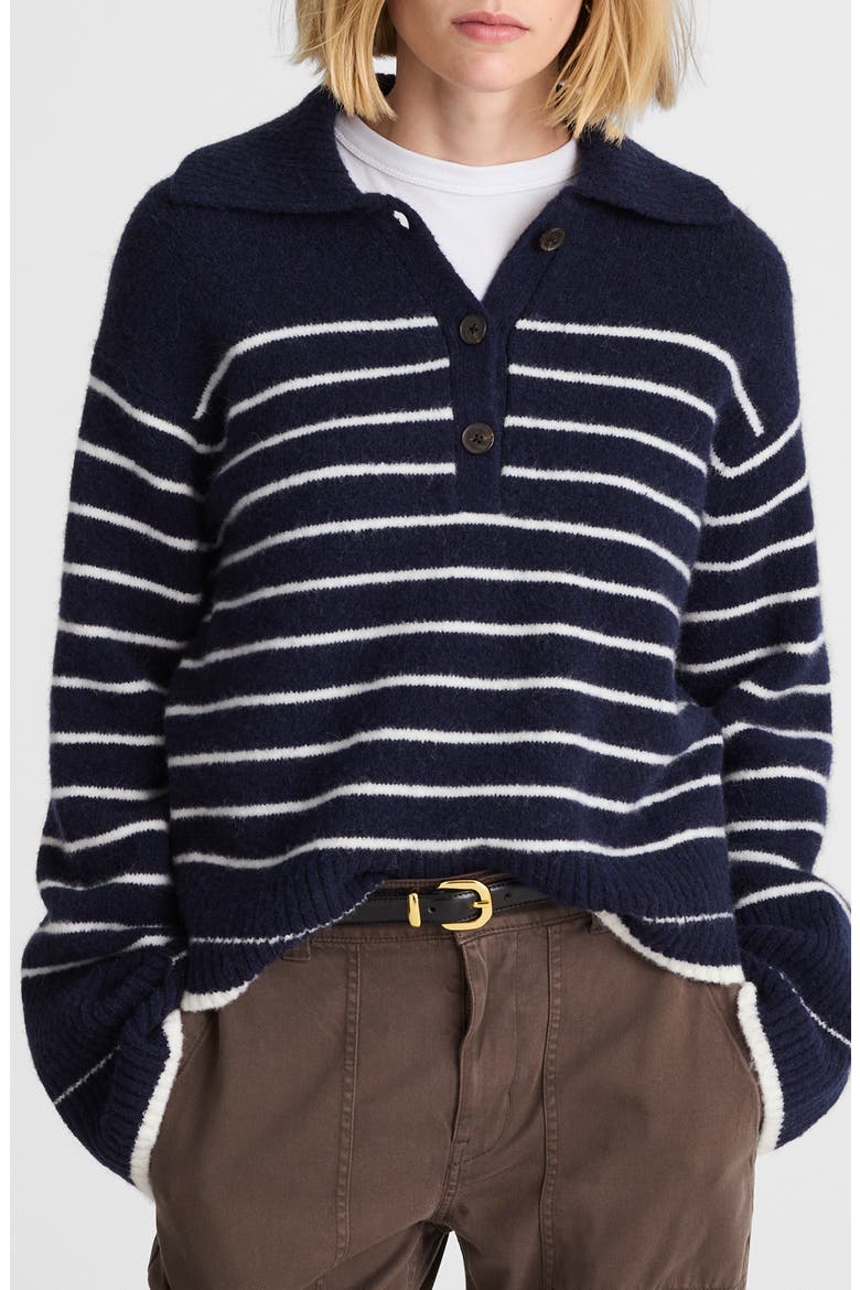CloudSoft Polo Sweater, Main, color, IVORY MINI STRIPE