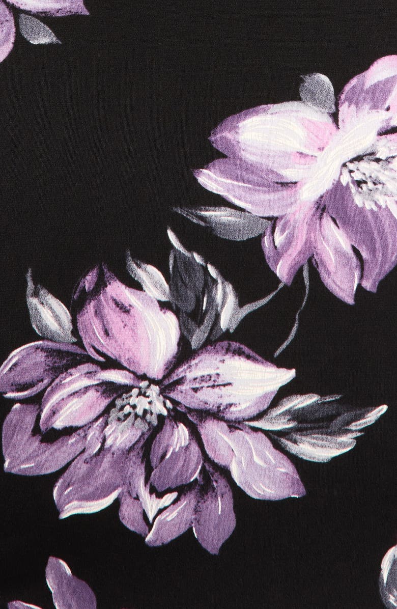 Connected Apparel Floral Print Faux Wrap Dress, Alternate, color, Black