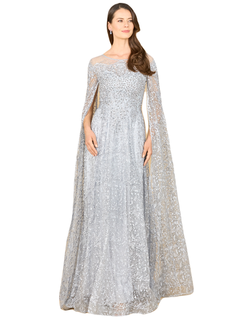 Lace Gown with Dramatic Cape Sleeves