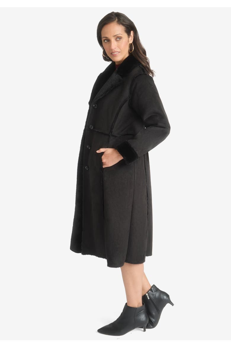 Faux Shearling Midi Coat, Alternate, color, COGNAC