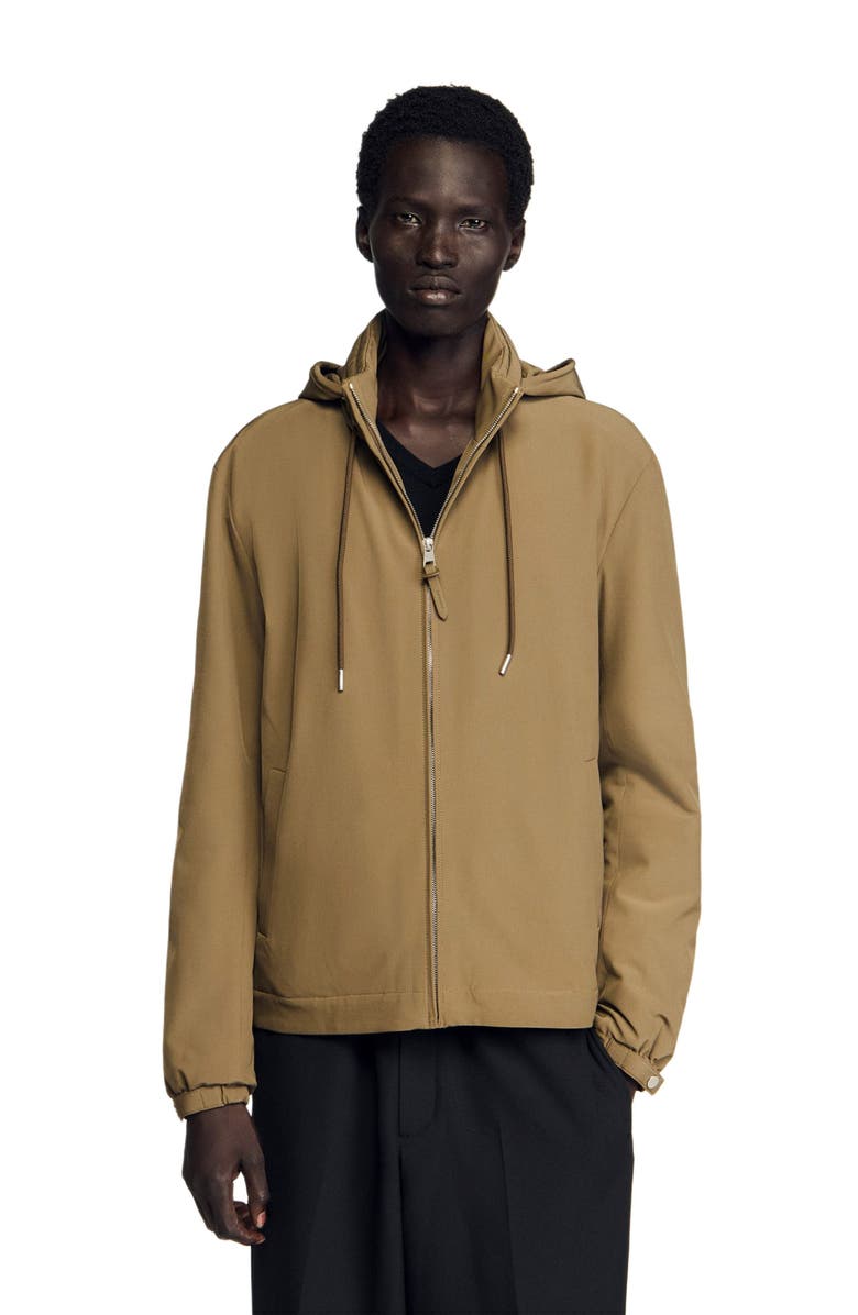 SANDRO Zip-up hooded jacket, Alternate, color, Caramel