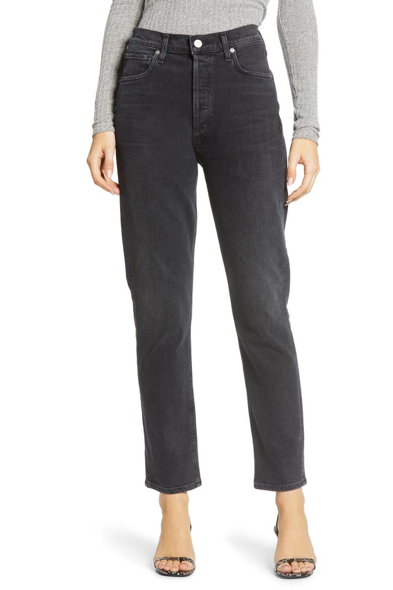 High Waist Straight Leg Jeans, Main, color, OBLIVION