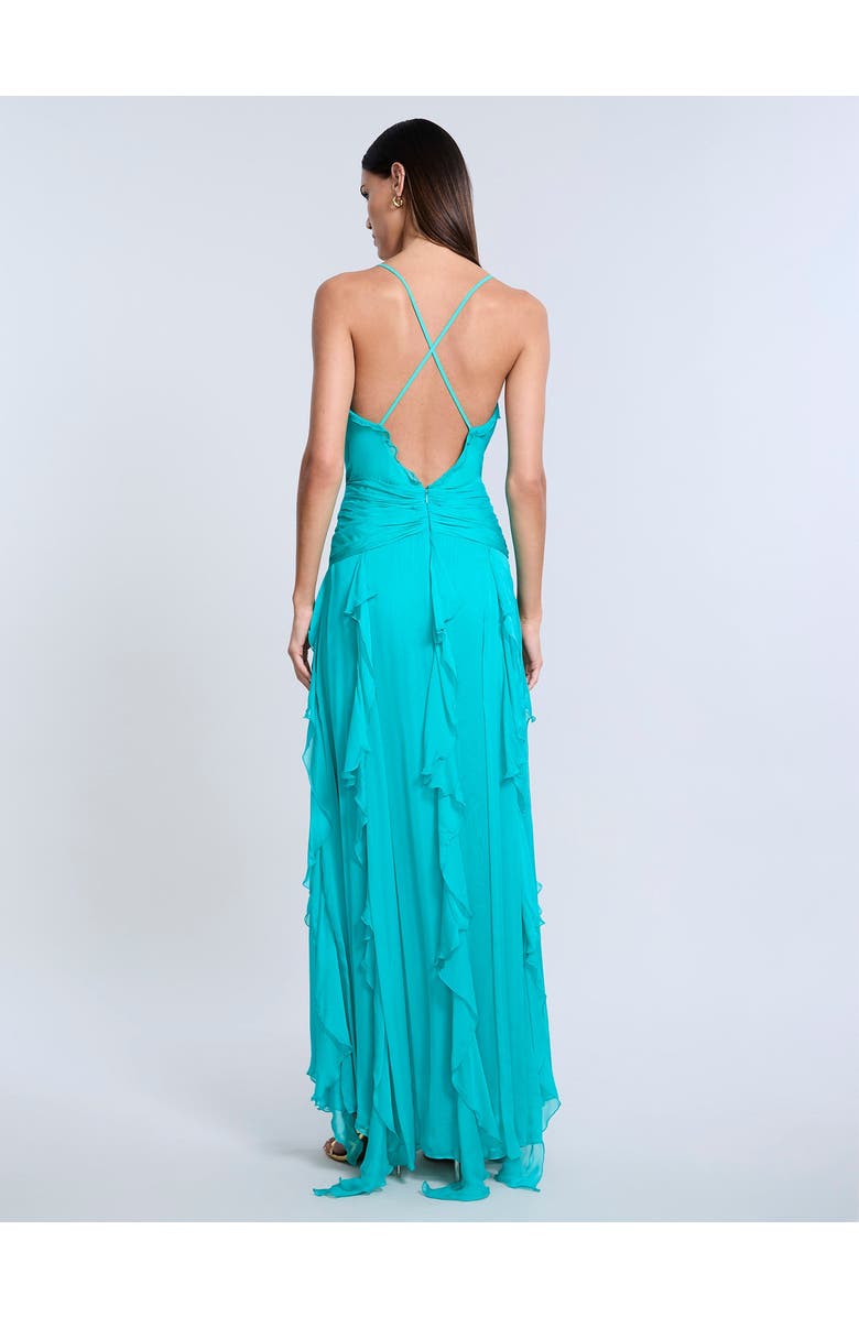 BCBGMAXAZRIA Ruffle Halter Chiffon Gown, Alternate, color, Spectra Green