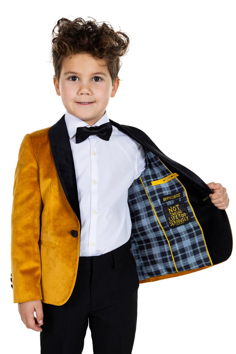 Kids' Gold Velvet Dinner Jacket, Alternate, color, GOLD