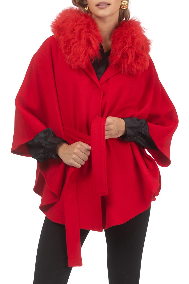 Wool Belted Cape, Alternate, color, RED