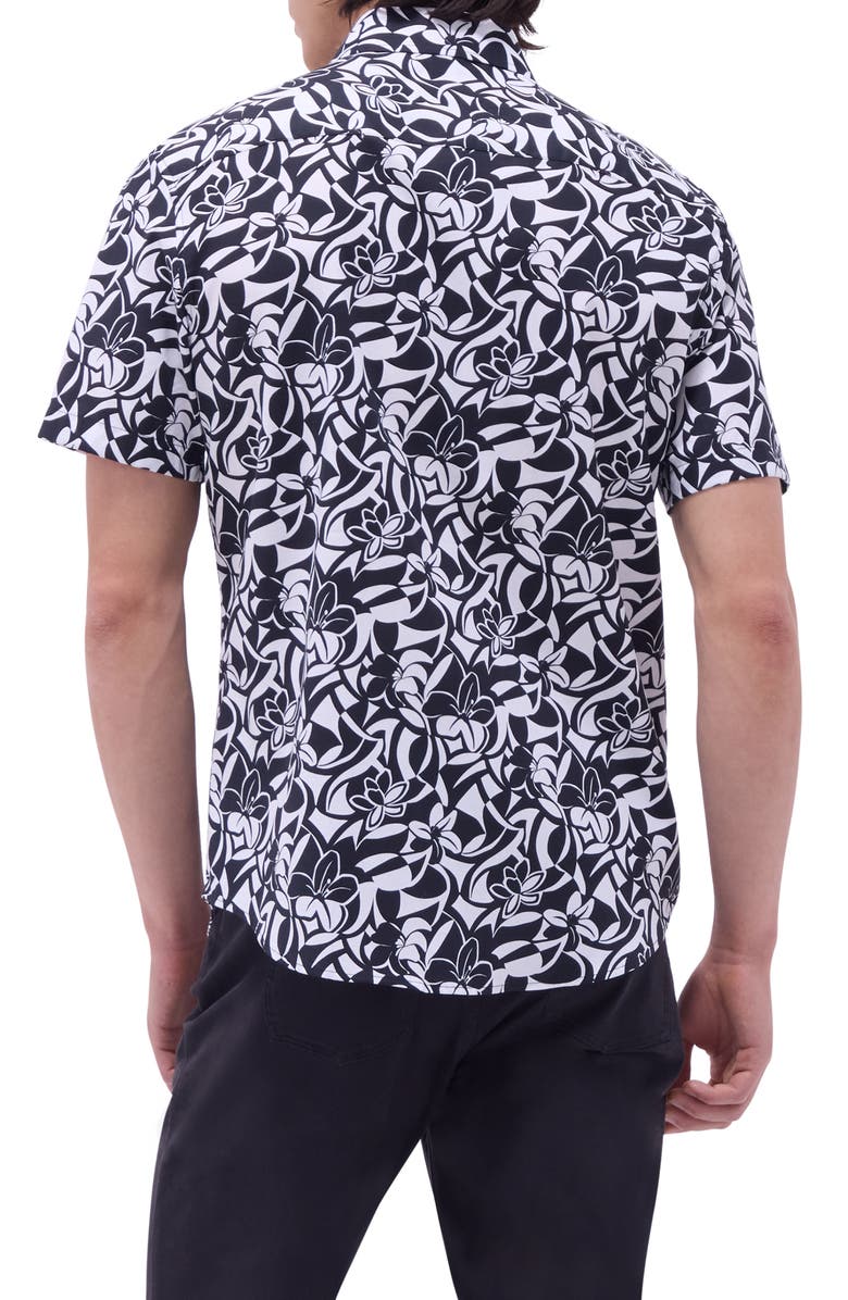 Bugatchi Orson Floral Short Sleeve Stretch Cotton Button-Up Shirt, Alternate, color, Black