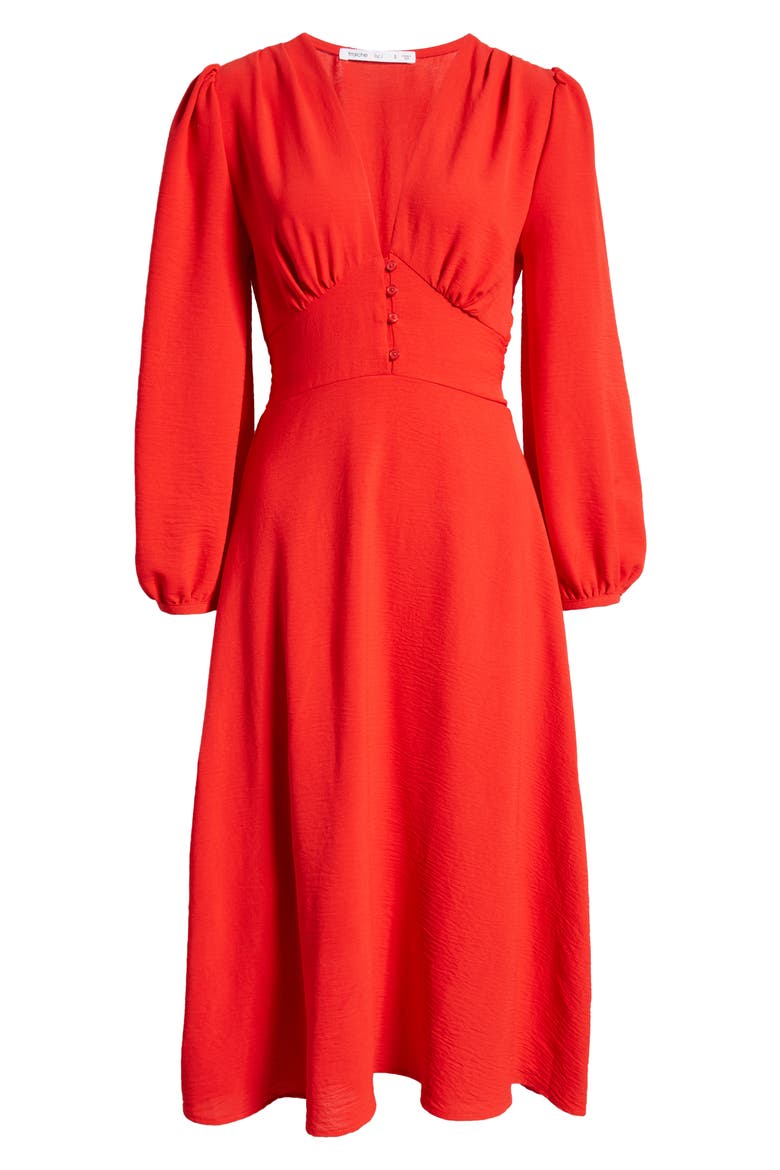 Empire Waist Long Sleeve Midi Dress, Alternate, color, RED