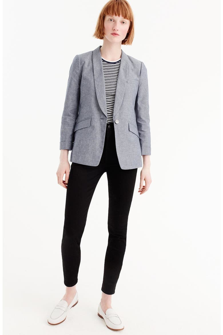 Unstructured Shawl Collar Cotton Linen Blazer, Alternate, color, DEEP WATER